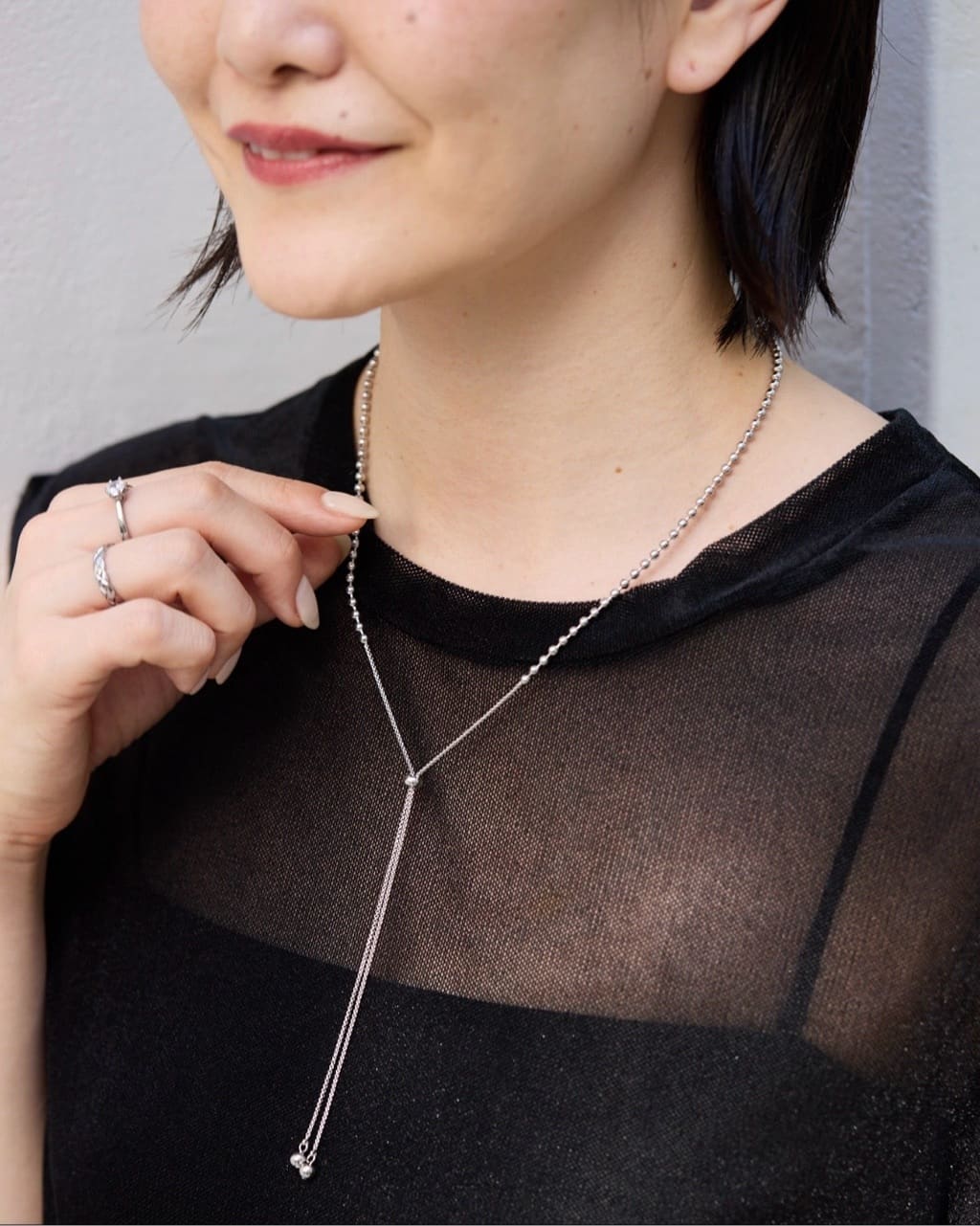 ear PAPILLONNERの《金属アレルギー対応/ステンレス》クリスタル2本セットリングを使ったコーディネートを紹介します。｜Rakuten Fashion(楽天ファッション／旧楽天ブランドアベニュー)7292855