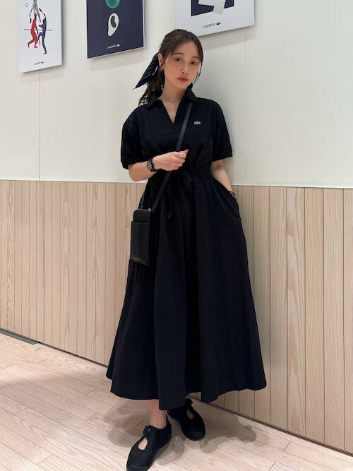 LACOSTE ポロフレアーワンピース LACOSTE | スキッパーネックポロドレス / マキシ丈フレアワンピース