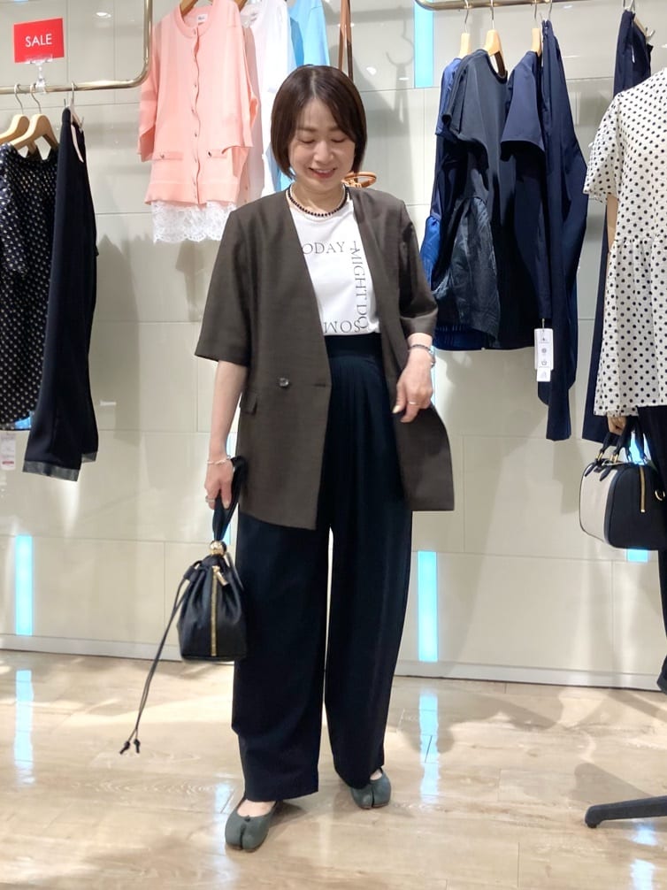 NOLLEY'S | ウォッシャブルトリアセ混ノーカラー半袖ジャケット