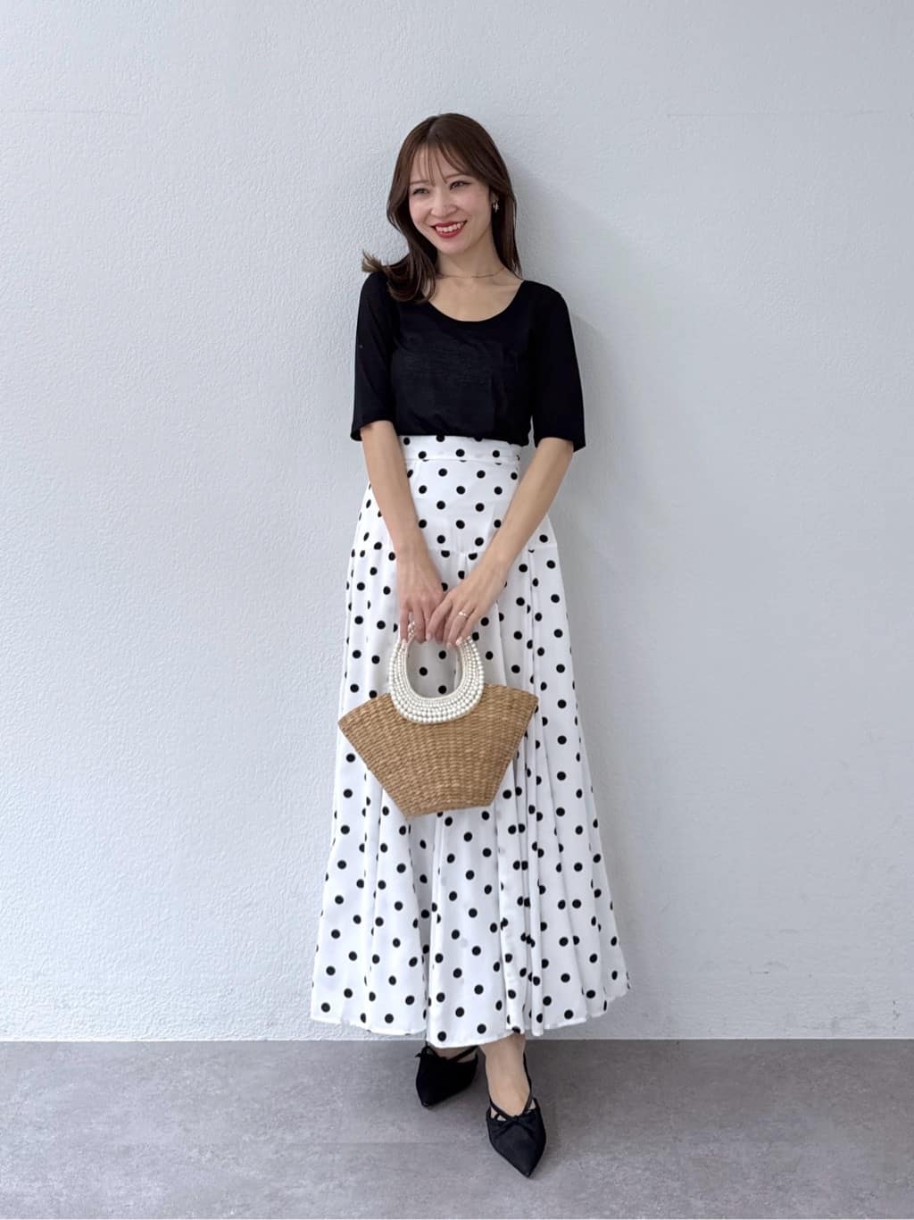 美品✨La boutique BonBon ドットプリントマチフレアスカート 白 美品