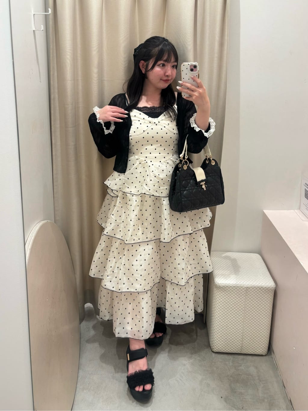 one after another NICE CLAUPの配色リボンチャーム付きキルティング 