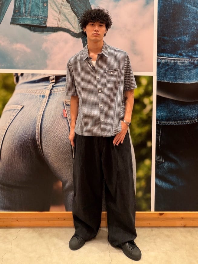 BLUETAB™ ワイドプリーツ CROP ジーンズ ブラック BLUETAB™ ワイド