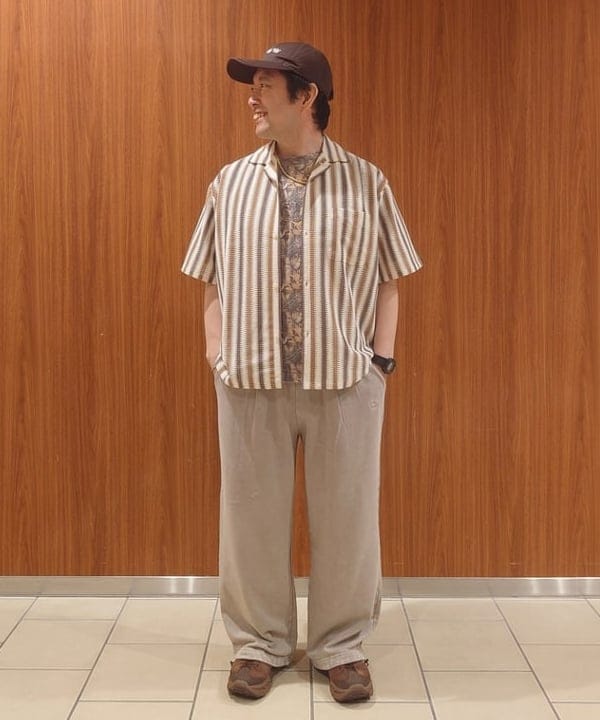 BEAMS HEART | ストライプ メッシュレース オープンカラーシャツ