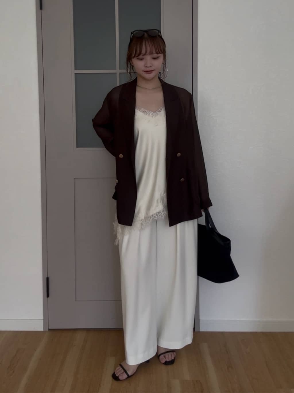 DouDou⭐︎ショート丈アシメレースキャミ アイボリー アシメレース