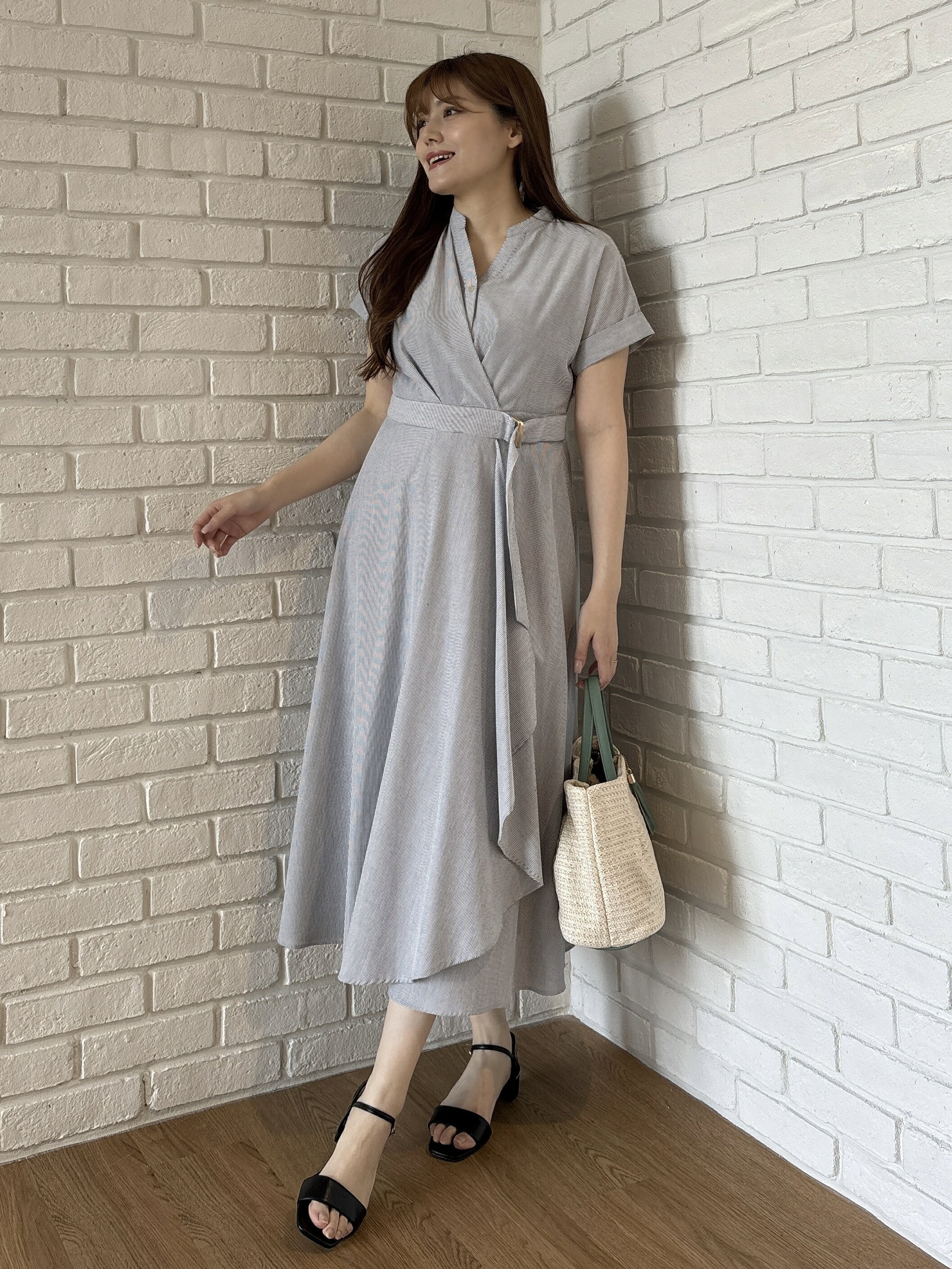 grove | 【洗える】さらっと軽やか,カシュクール風サッカーワンピース