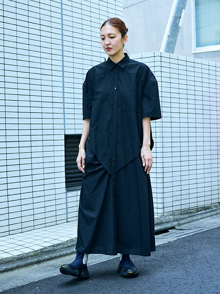 nagonstansナゴンスタンス シャツワンピース ブラックエンフォルドパンツ nagonstans | wide tuck shirt dress | Rakuten Fashion(楽天