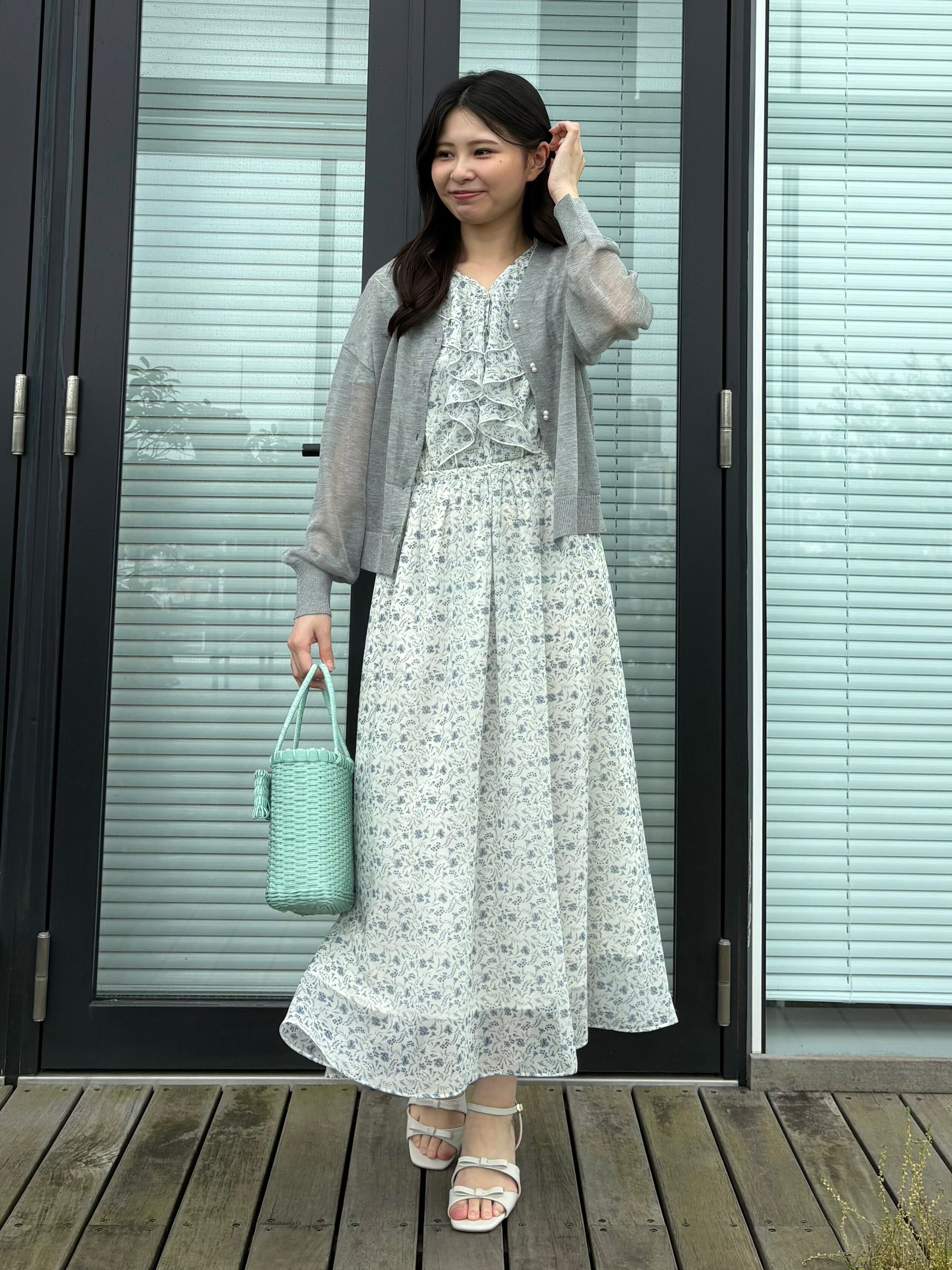 penser a lavenir フリル 花柄 リネン 麻 ワンピース ブローチ penser