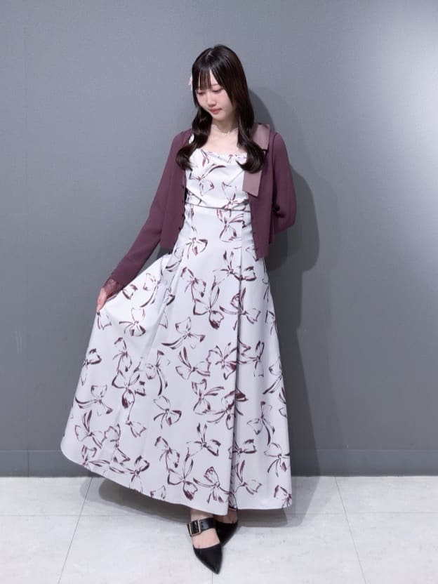 WILLSELECTION | リボンプリントアシメショルダーキャミワンピース