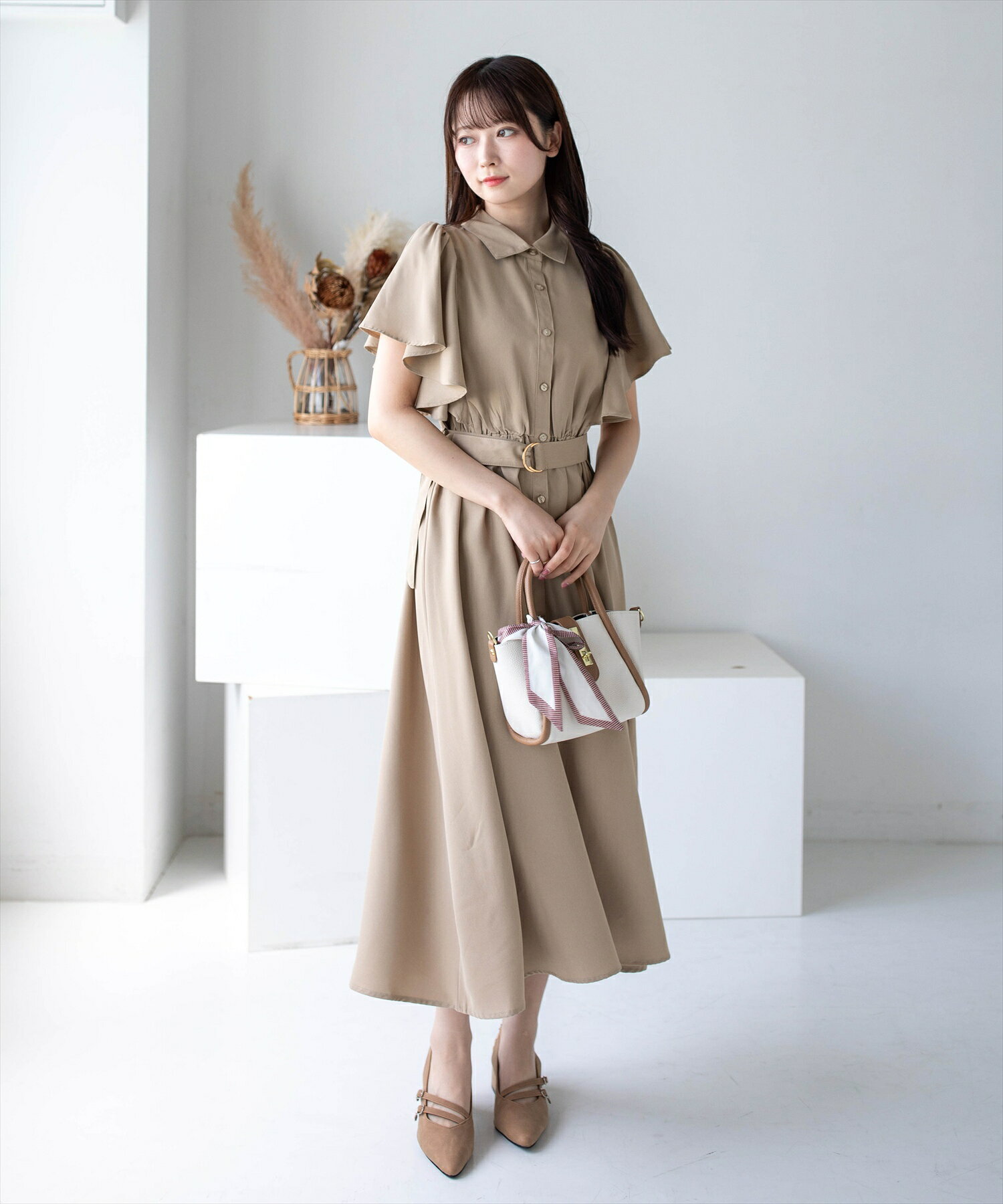 clear | 【低身長対応/サイズ展開あり】ウエストベルトフリルスリーブ