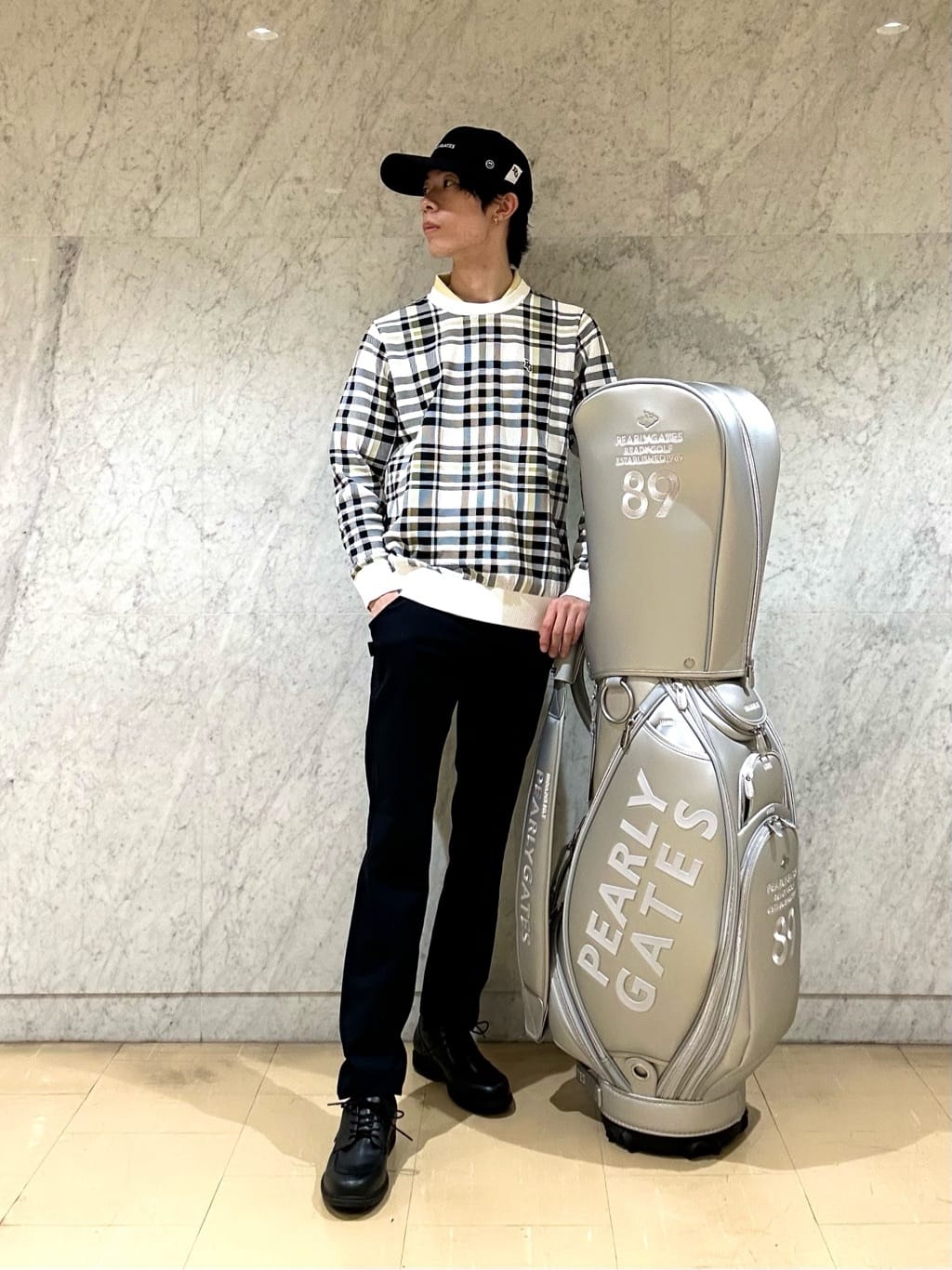 PEARLY GATES | 14Gメッシュクルーネックニットプルオーバー <チェック