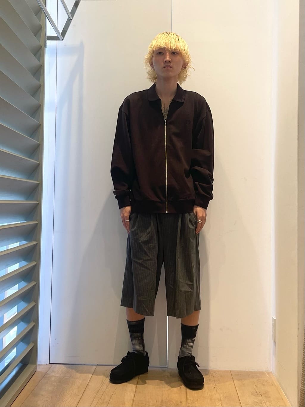 BEAUTY&YOUTH別注フレッドペリーツインティップ ジップアップ シャツL FRED PERRY × BEAUTY&YOUTH 別注 ツインティップ ジップアップ シャツ