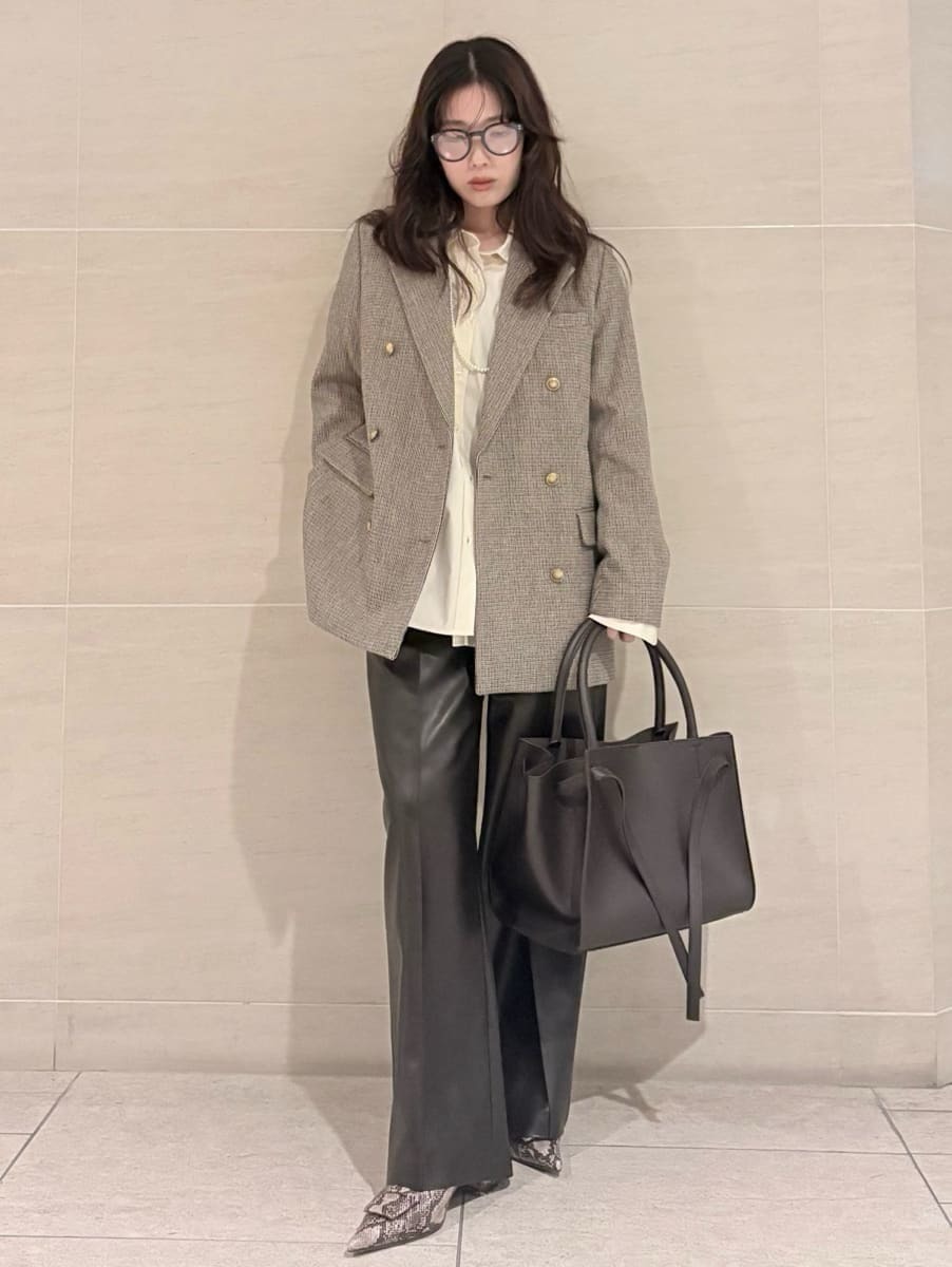 Mila Owen | 金釦ダブルブレストチェックロングブレザー | Rakuten