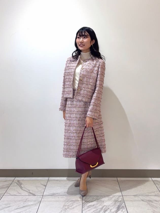 ANAYI | ブラウンピンクツイードノーカラー ジャケット<セットアップ