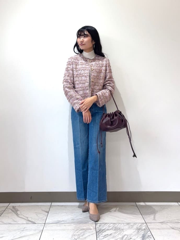 ANAYI | ブラウンピンクツイードノーカラー ジャケット<セットアップ