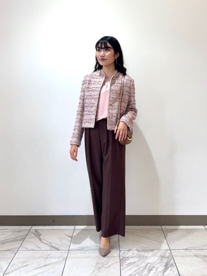 ANAYI | ブラウンピンクツイードノーカラー ジャケット<セットアップ