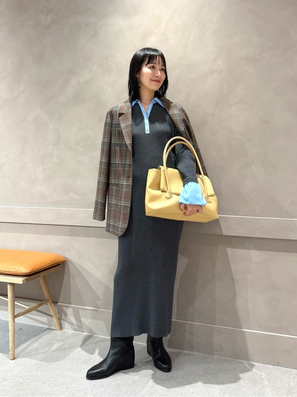 Kiri　UNITED ARROWS 襟付きリブニットワンピース D403 UNITED ARROWS green label relaxing | <EMMEL REFINES>EM エリツキ