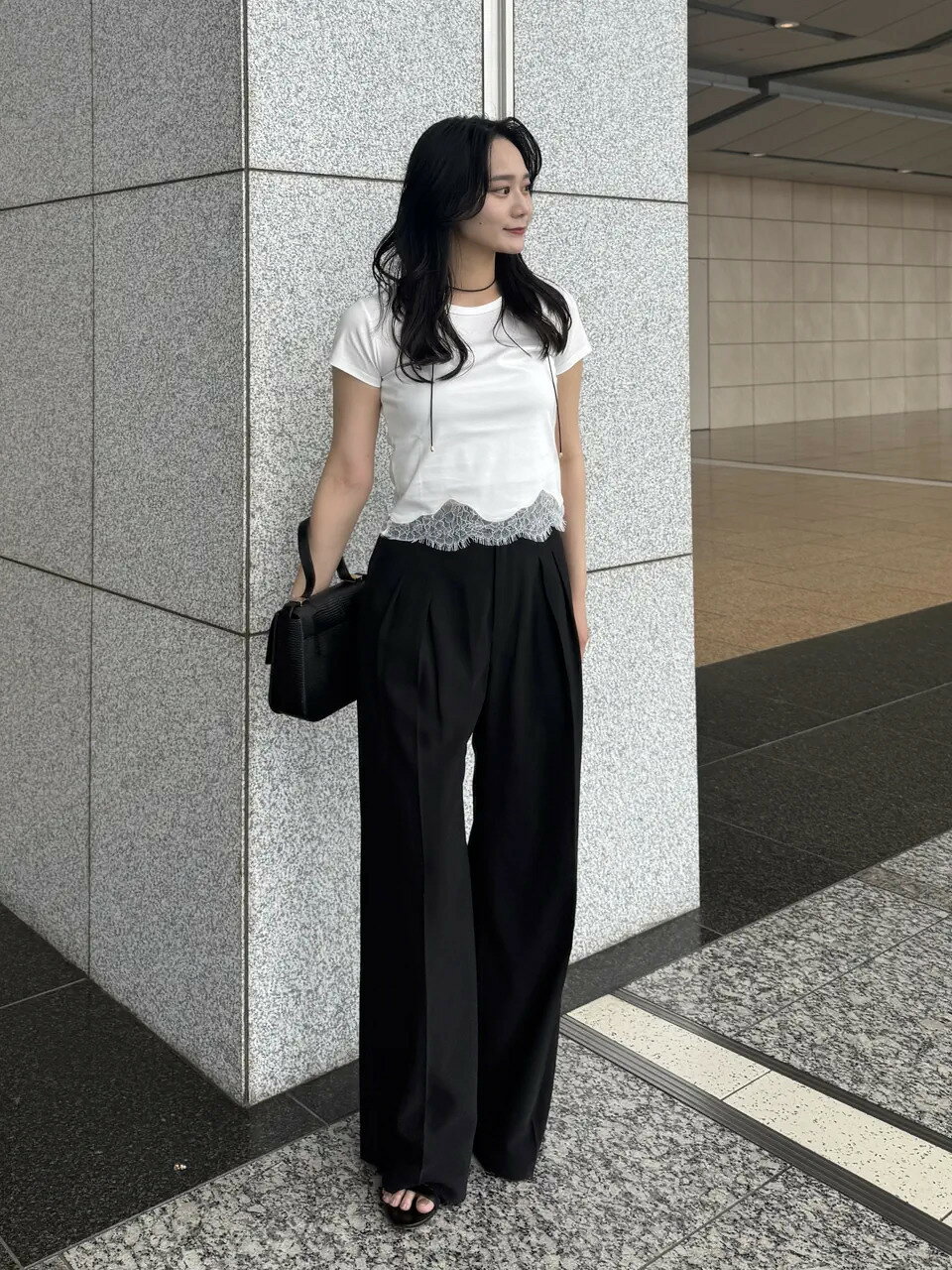 anuans | シルクタッチコットンレーストリムコンパクトTシャツ