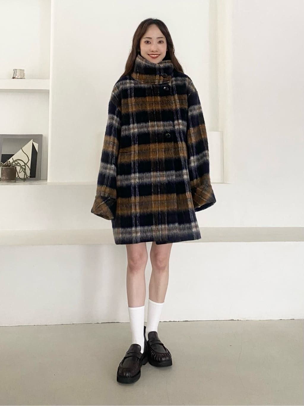 UNITED ARROWS シャギー チェック ショート コート【☆美品】 UNITED ARROWS green label relaxing | <EMMEL REFINES>EM シャギー