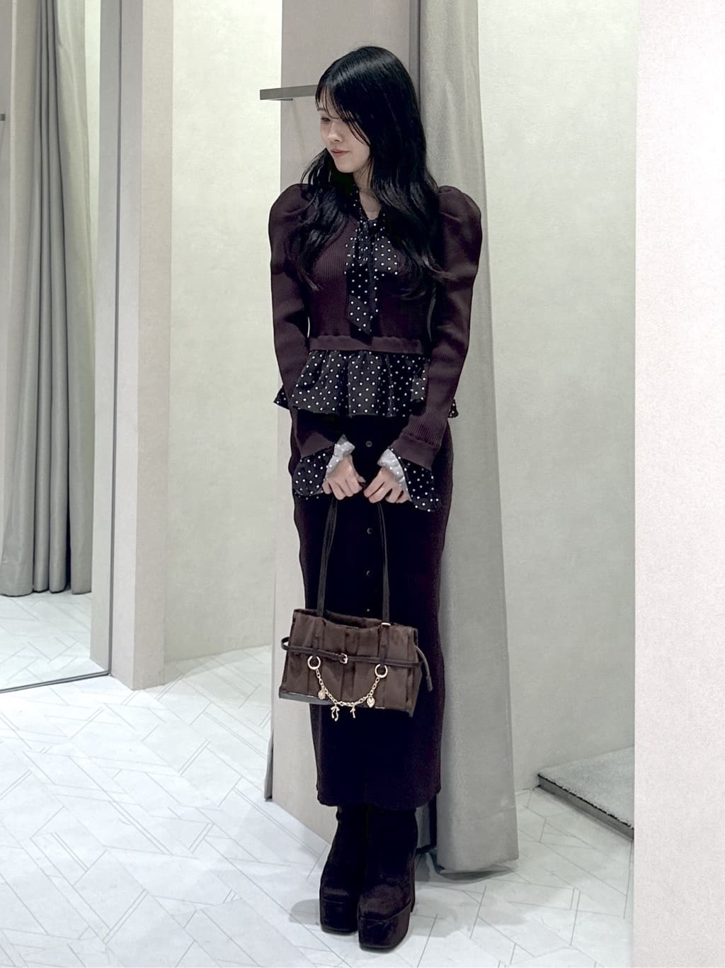 rienda | ペプラムデザインニットワンピース | Rakuten Fashion(楽天