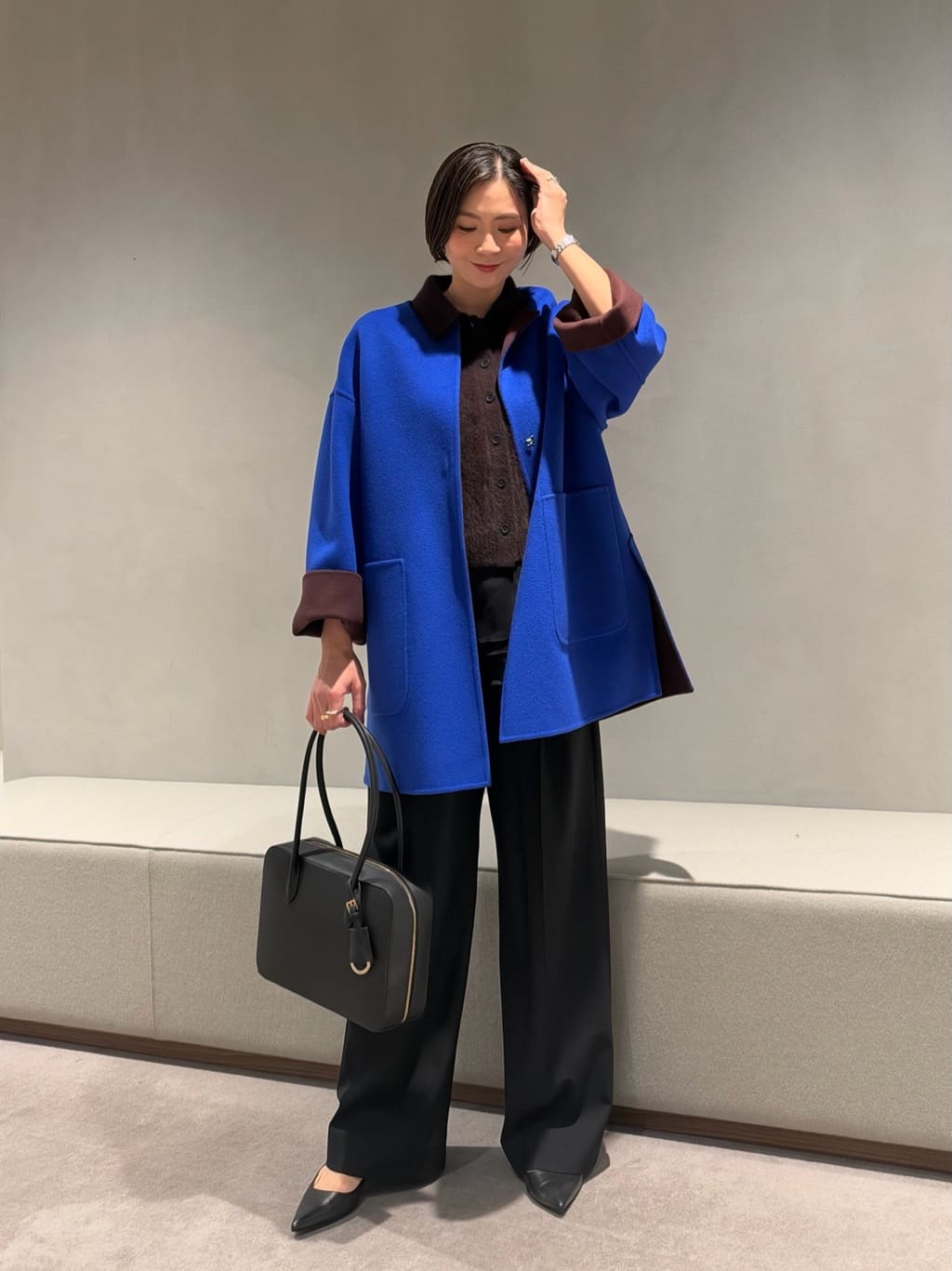 UNITED ARROWS バイカラー リバー ミドルコート ネイビー×ブラック UNITED ARROWS | バイカラー リバー ミドルコート | Rakuten Fashion